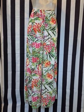 Floral Wide-Leg Palazzo Pants With Leg Splits - White Floral